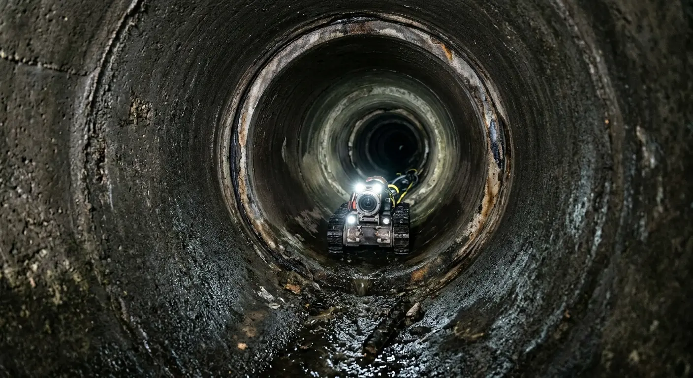 Robotic sewer camera inspecting pipe interior for Drain Snake Service in Miami